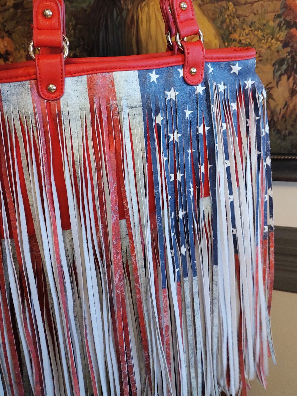 Red, White & Blue Fringe Tote Bag - Patriotic Women's Handbag - Picture 3 of 15